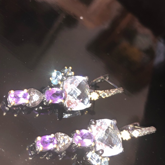 Unique Genuine Quartz Amethyst Topaz Earrings - Picture 6 of 9
